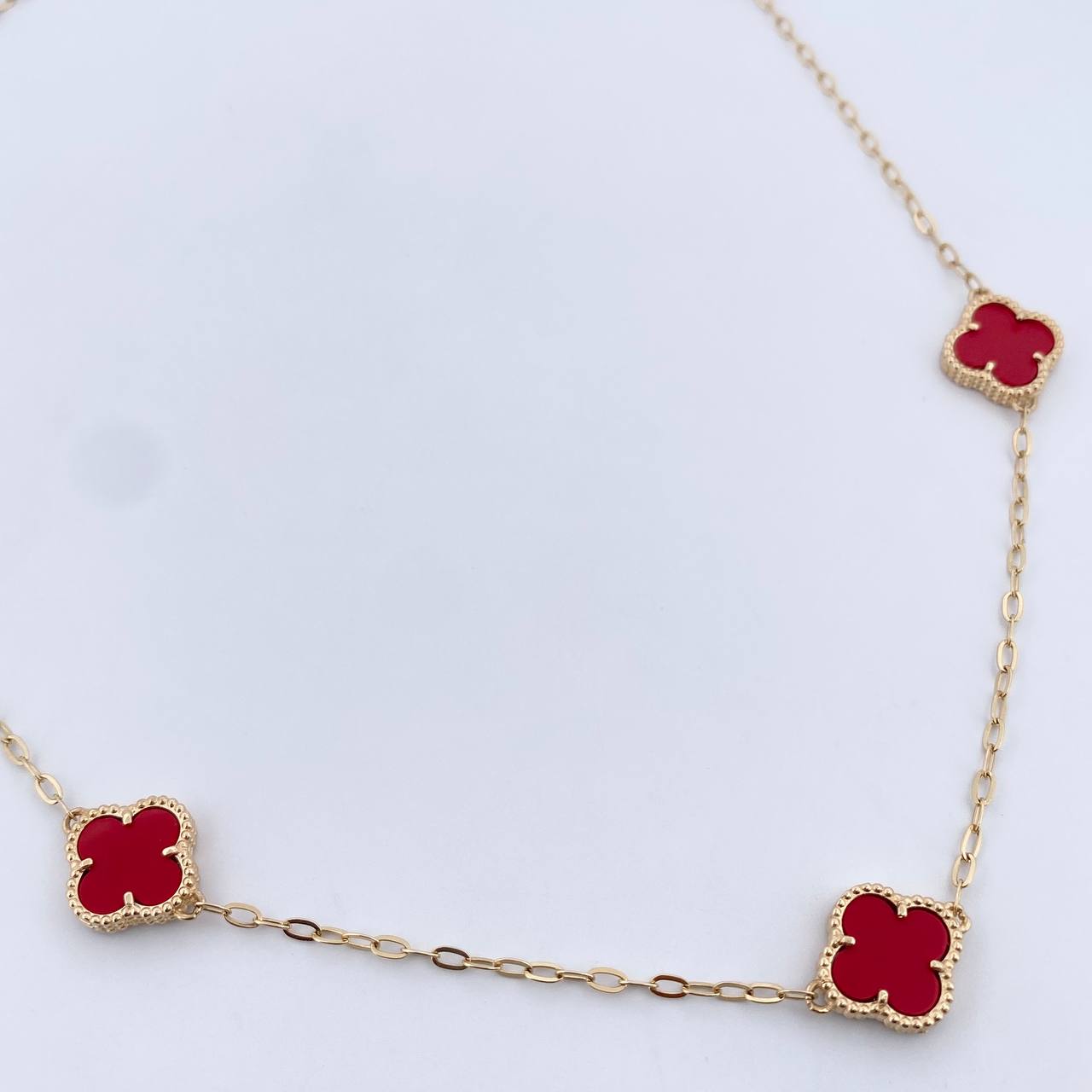 Cadena Trebol Aro Seguido 9gr / 51cm / 1.8mm Agata Rojo Oro Amarillo Nac.Esp. 18K &