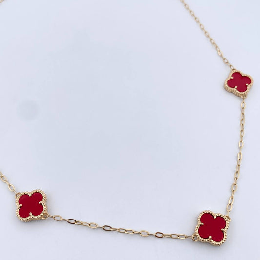 Cadena Trebol Aro Seguido 9gr / 51cm / 1.8mm Agata Rojo Oro Amarillo Nac.Esp. 18K &