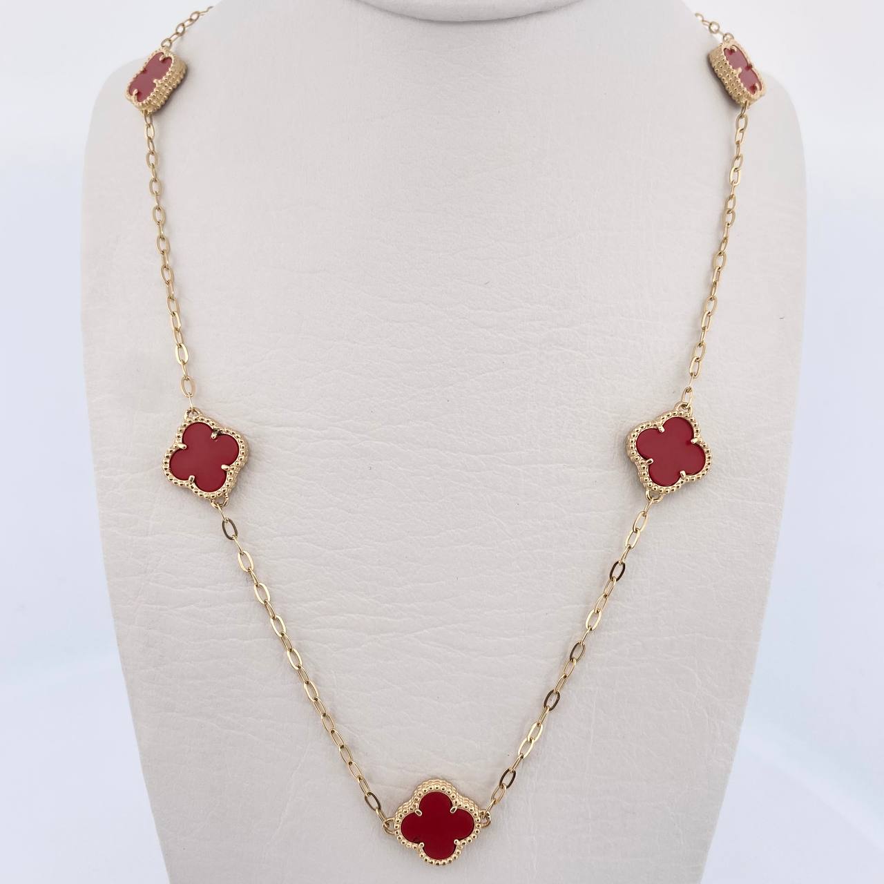 Cadena Trebol Aro Seguido 9gr / 51cm / 1.8mm Agata Rojo Oro Amarillo Nac.Esp. 18K &