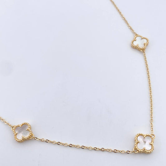 Cadena Trebol Aro Seguido 7.9gr / 49.2cm / 1.5mm Nacar Blanco Oro Amarillo Nac.Esp. 18K &