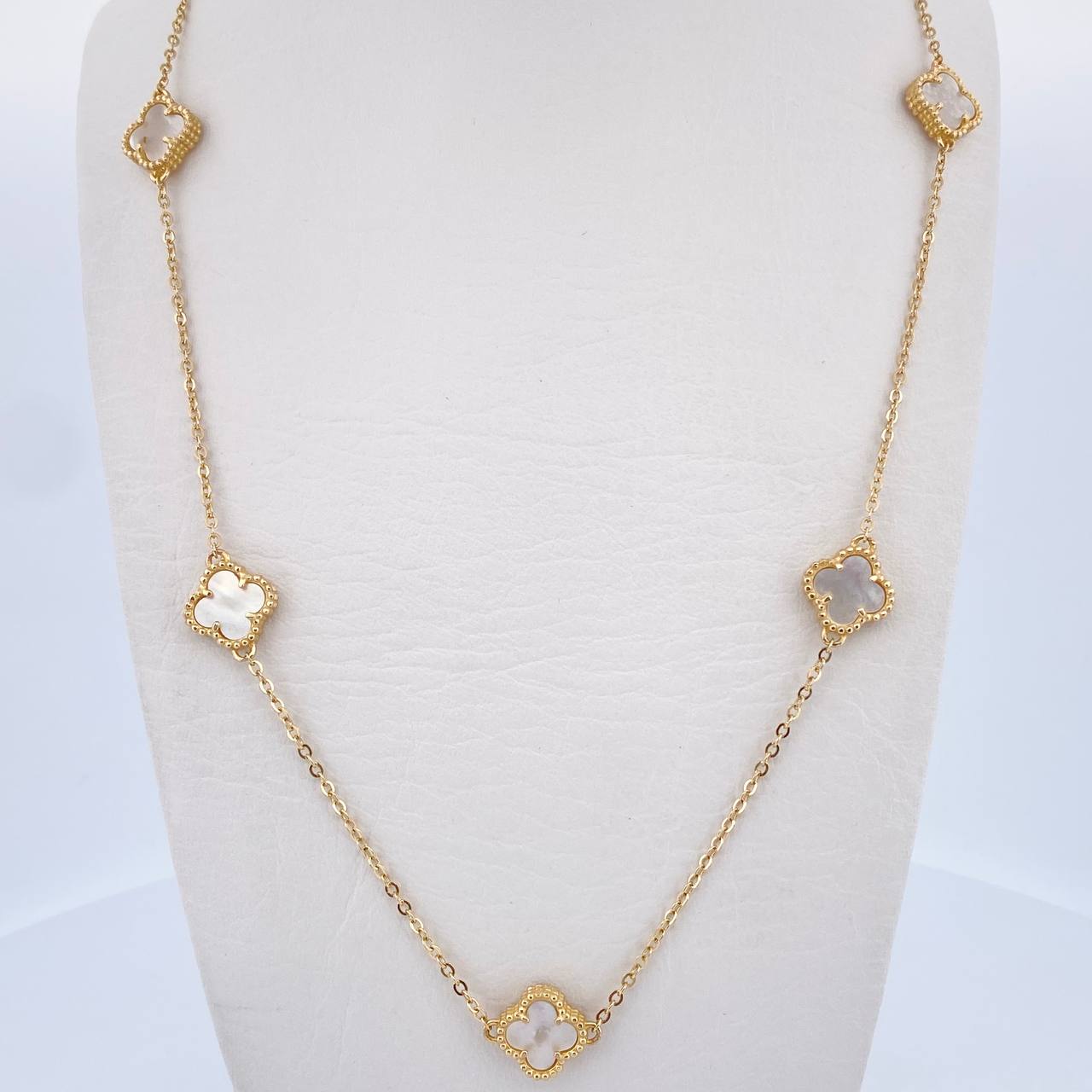Cadena Trebol Aro Seguido 7.9gr / 49.2cm / 1.5mm Nacar Blanco Oro Amarillo Nac.Esp. 18K &