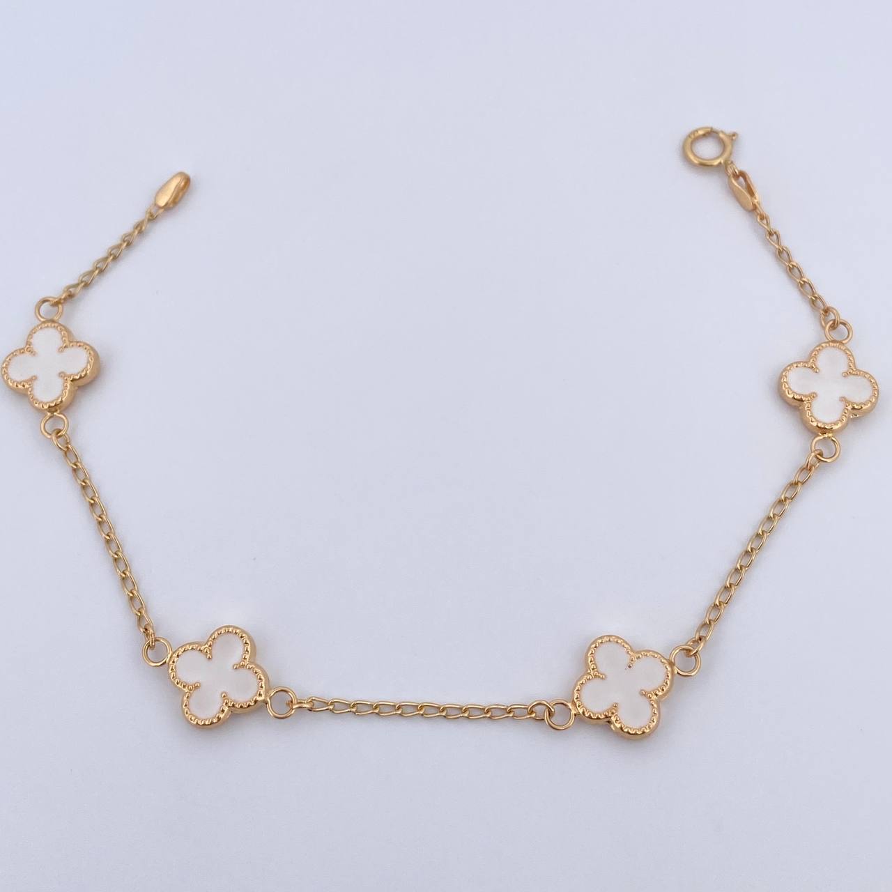 Pulso Trebol Espiga 3.1gr / 18.5cm / 1.4mm Electroestatico Blanco Oro Amarillo 18K &