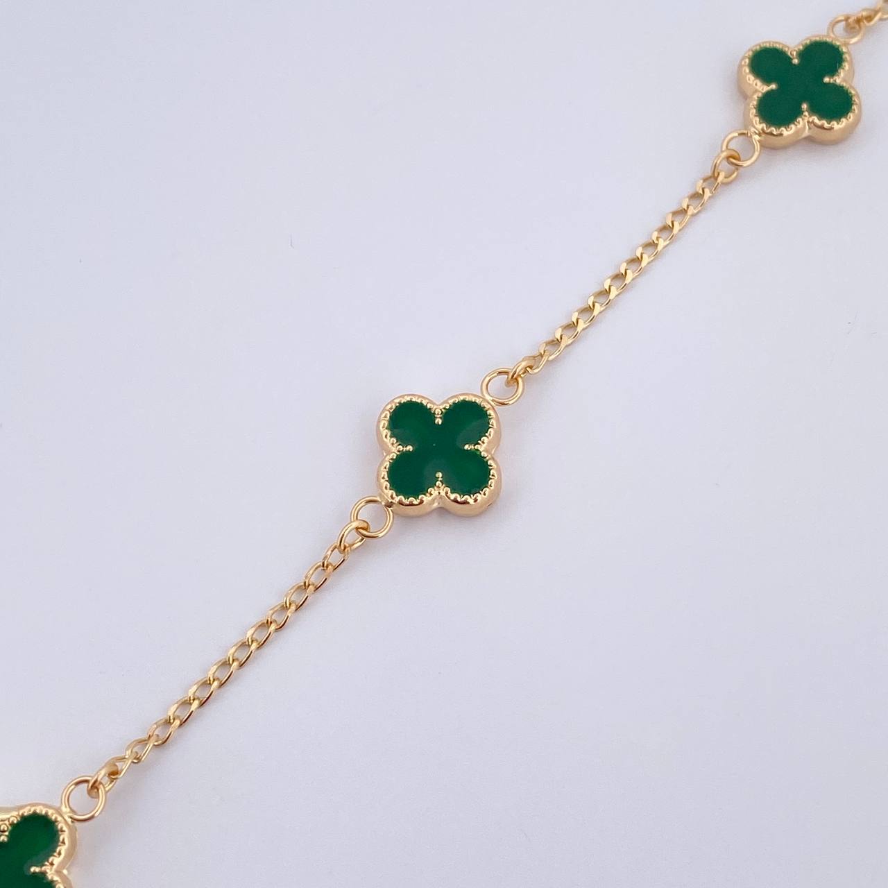 Pulso Trebol Espiga 3.1gr / 18.5cm / 1.4mm Electroestatico Verde Oro Amarillo 18K &