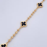 Pulso Trebol Militar 4.6gr / 18.7cm / 3mm Bolas Diamantadas Electroestatico Negro Oro Amarillo 18K &