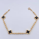 Pulso Trebol Militar 4.6gr / 18.7cm / 3mm Bolas Diamantadas Electroestatico Negro Oro Amarillo 18K &