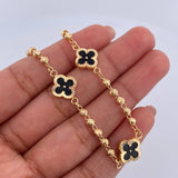 Pulso Trebol Militar 4.6gr / 18.7cm / 3mm Bolas Diamantadas Electroestatico Negro Oro Amarillo 18K &