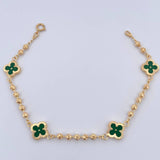 Pulso Trebol Militar 4.5gr / 19cm / 3mm Bolas Diamantadas Electroestatico Verde Oro Amarillo 18K &