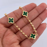 Pulso Trebol Militar 4.85gr / 19cm / 3mm Bolas Diamantadas Electroestatico Verde Oro Amarillo 18K &