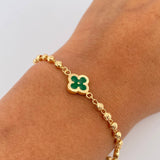 Pulso Trebol Militar 4.85gr / 19cm / 3mm Bolas Diamantadas Electroestatico Verde Oro Amarillo 18K &