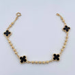 Pulso Trebol Militar 4.25gr / 18.7cm / 3mm Bolas Diamantadas Electroestatico Negro Oro Amarillo 18K &