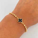 Pulso Trebol Militar 4.25gr / 18.7cm / 3mm Bolas Diamantadas Electroestatico Negro Oro Amarillo 18K &