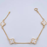 Pulso Trebol Espiga 3.35gr / 18.6cm / 1.5mm Electroestatico Blanco Oro Amarillo 18K &