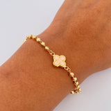 Pulso Trebol Militar 4.35gr / 18.5cm / 3mm Bolas Diamantadas Electroestatico Beige Oro Amarillo 18K &