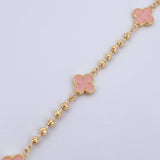 Pulso Trebol Militar 4.15gr / 18.5cm / 3mm Bolas Diamantadas Electroestatico Rosado Oro Amarillo 18K &