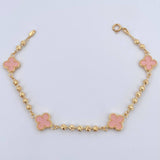 Pulso Trebol Militar 4.15gr / 18.5cm / 3mm Bolas Diamantadas Electroestatico Rosado Oro Amarillo 18K &