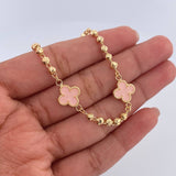 Pulso Trebol Militar 4.15gr / 18.5cm / 3mm Bolas Diamantadas Electroestatico Rosado Oro Amarillo 18K &