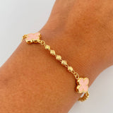 Pulso Trebol Militar 4.15gr / 18.5cm / 3mm Bolas Diamantadas Electroestatico Rosado Oro Amarillo 18K &