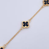 Pulso Trebol Espiga 3.2gr / 18.5cm / 1.4mm Diamantado Electroestatico Negro Oro Amarillo 18K &