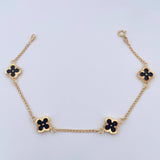 Pulso Trebol Espiga 3.2gr / 18.5cm / 1.4mm Diamantado Electroestatico Negro Oro Amarillo 18K &