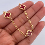 Pulso GC Trebol 4.55gr / 19cm / 3.1mm Diamantado Electroestatico Rojo Oro Amarillo 18K &