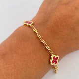 Pulso GC Trebol 4.55gr / 19cm / 3.1mm Diamantado Electroestatico Rojo Oro Amarillo 18K &
