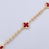 Pulso Trebol Militar 4.85gr / 18.7cm / 3mm Bolas Diamantadas Electroestatico Rojo Oro Amarillo 18K &