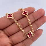 Pulso Trebol Militar 4.85gr / 18.7cm / 3mm Bolas Diamantadas Electroestatico Rojo Oro Amarillo 18K &