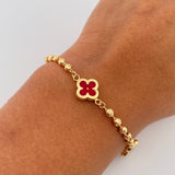 Pulso Trebol Militar 4.85gr / 18.7cm / 3mm Bolas Diamantadas Electroestatico Rojo Oro Amarillo 18K &