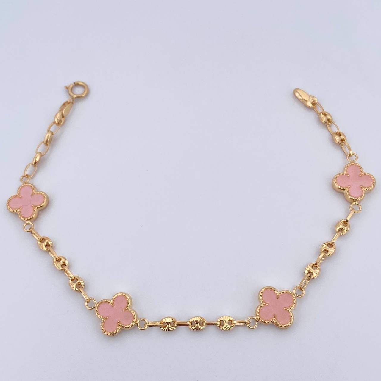 Pulso GC Trebol 3.9gr / 18cm / 3.1mm Diamantado Electroestatico Rosado Oro Amarillo 18K &