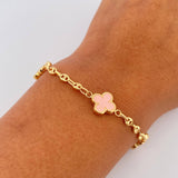 Pulso GC Trebol 3.9gr / 18cm / 3.1mm Diamantado Electroestatico Rosado Oro Amarillo 18K &