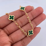 Pulso GC Trebol 4.45gr / 19cm / 3.1mm Diamantado Electroestatico Verde Oro Amarillo 18K &
