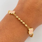 Pulso Trebol Militar 4.7gr / 18.7cm / 3mm Bolas Diamantadas Electroestatico Rosado Oro Amarillo 18K &