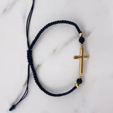 Pulsera Herraje Cruz Negra 1.25gr / 4mm Bolas Lisas Oro Amarillo 18K &