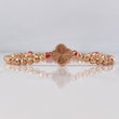 Pulsera Roja Herraje Trebol Diamantado 5.7gr / 4mm Bolas Diamantadas Oro Rosa 18K &