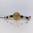 Pulsera Negra Herraje San benito 2.9gr / 6mm Bolas Diamantadas Tres Oros 18K &