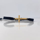 Pulsera Negra Herraje Cruz Cristo 0.75gr / Troquelada Oro Amarillo 18K &