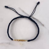 Pulsera Negra Herraje Cruz Cristo 0.75gr / Troquelada Oro Amarillo 18K &