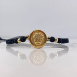 Pulsera Negra Herraje Corona RX 1.4gr / 4mm Bolas Lisas Troquelada Oro Amarillo 18K &