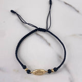 Pulsera Negra Herraje Corona RX 1.4gr / 4mm Bolas Lisas Troquelada Oro Amarillo 18K &