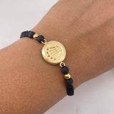 Pulsera Negra Herraje Corona RX 1.4gr / 4mm Bolas Lisas Troquelada Oro Amarillo 18K &