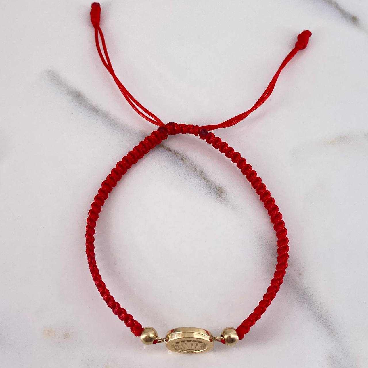 Pulsera Roja Herraje Corona RX 0.95gr / 4mm Bolas Lisas Oro Amarillo 18K &