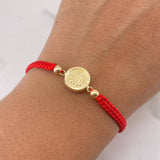 Pulsera Roja Herraje Corona RX 0.95gr / 4mm Bolas Lisas Oro Amarillo 18K &