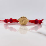 Pulsera Roja Herraje San Miguel Arcangel 0.75gr / Troquelada Oro Amarillo 18K &