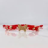 Pulsera Roja Herraje Mariposa 1.5gr / 4mm Bolas Diamantadas Oro Amarillo 18K &