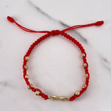 Pulsera Roja Herraje Mariposa 1.5gr / 4mm Bolas Diamantadas Oro Amarillo 18K &