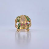 Anillo Rana 7gr / T8 3/4 / Circones Fucsias Verdes Blancos Oro Amarillo 18K $