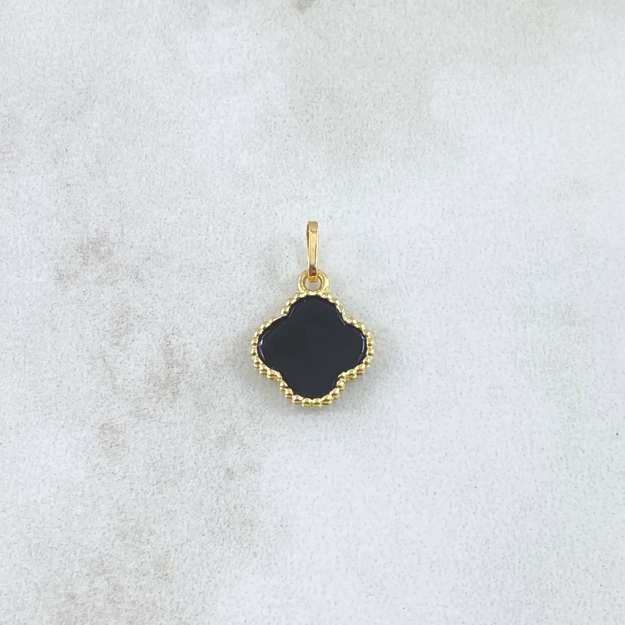 Dije Trebol VCyA 0.65gr / 2cm / Recina Negra Oro Amarillo 18K *