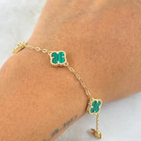 Pulso Aro Seguido Treból VCyA Gradual 4.2gr / 17cm-19cm / 1.8mm Malaquita Verde Punteado 3und Oro Amarillo Nac.Esp. 18K *