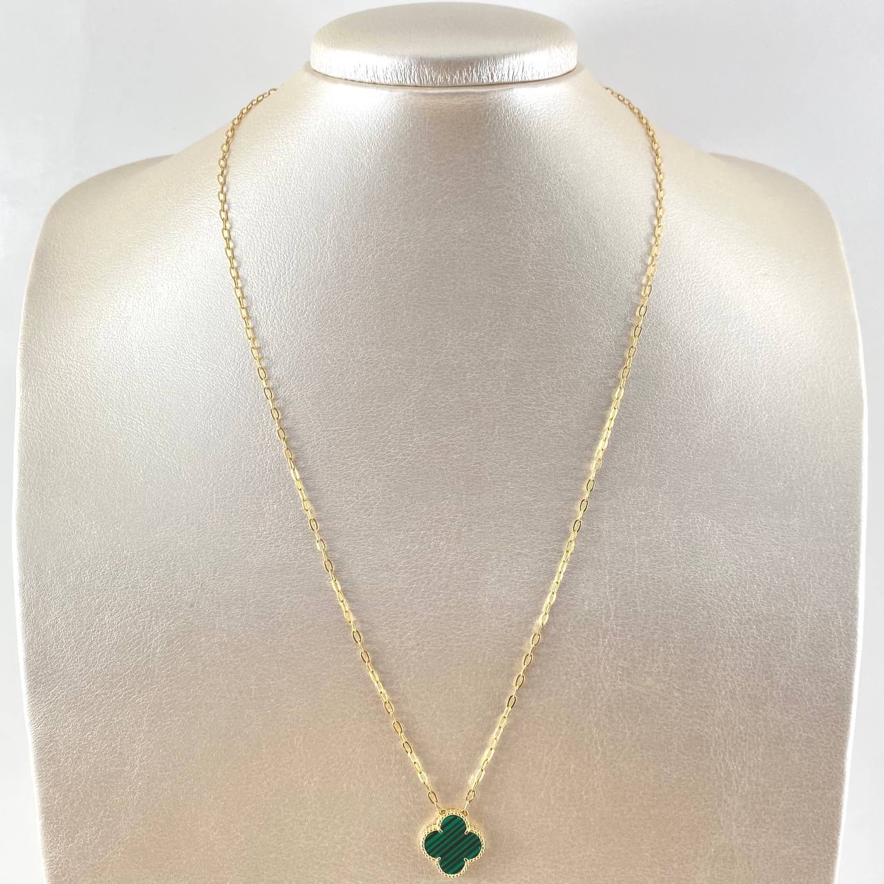 Cadena Aro Seguido Treból VCyA 4.3gr / 50cm / 1.8mm Malaquita Verde Punteado Oro Amarillo Nac.Esp. 18K *