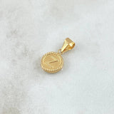 Dije Letra N Mate 0.55gr / 1.5cm / Circulo Cargador Bordeado Oro Amarillo 18K *